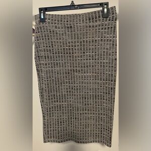 Grey Knit High-Waist Midi Pencil Skirt